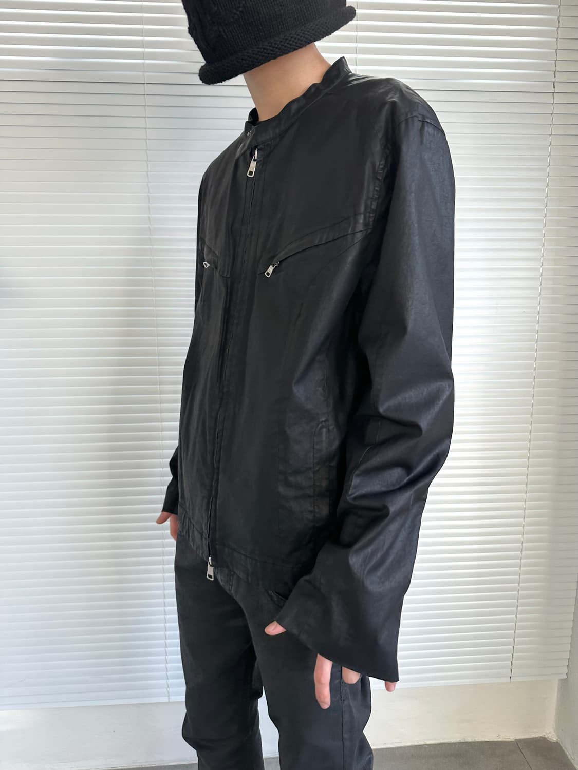 알마니 2000s 왁스코팅 자켓 블랙 상품이미지1