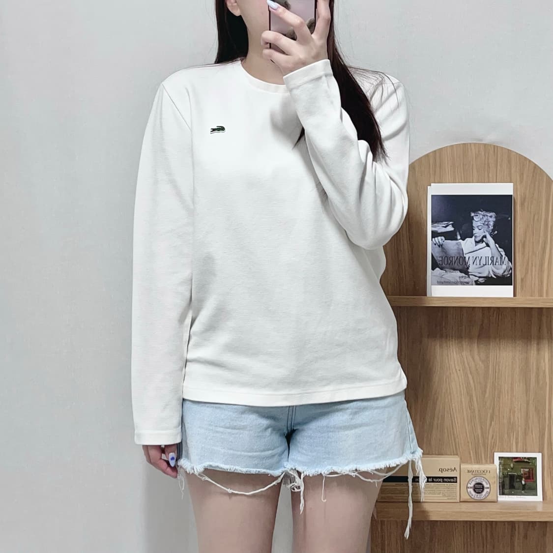 [정품]! 라코스테 아이보리 베이직 라운드 긴팔티 [ S ] 상품이미지3