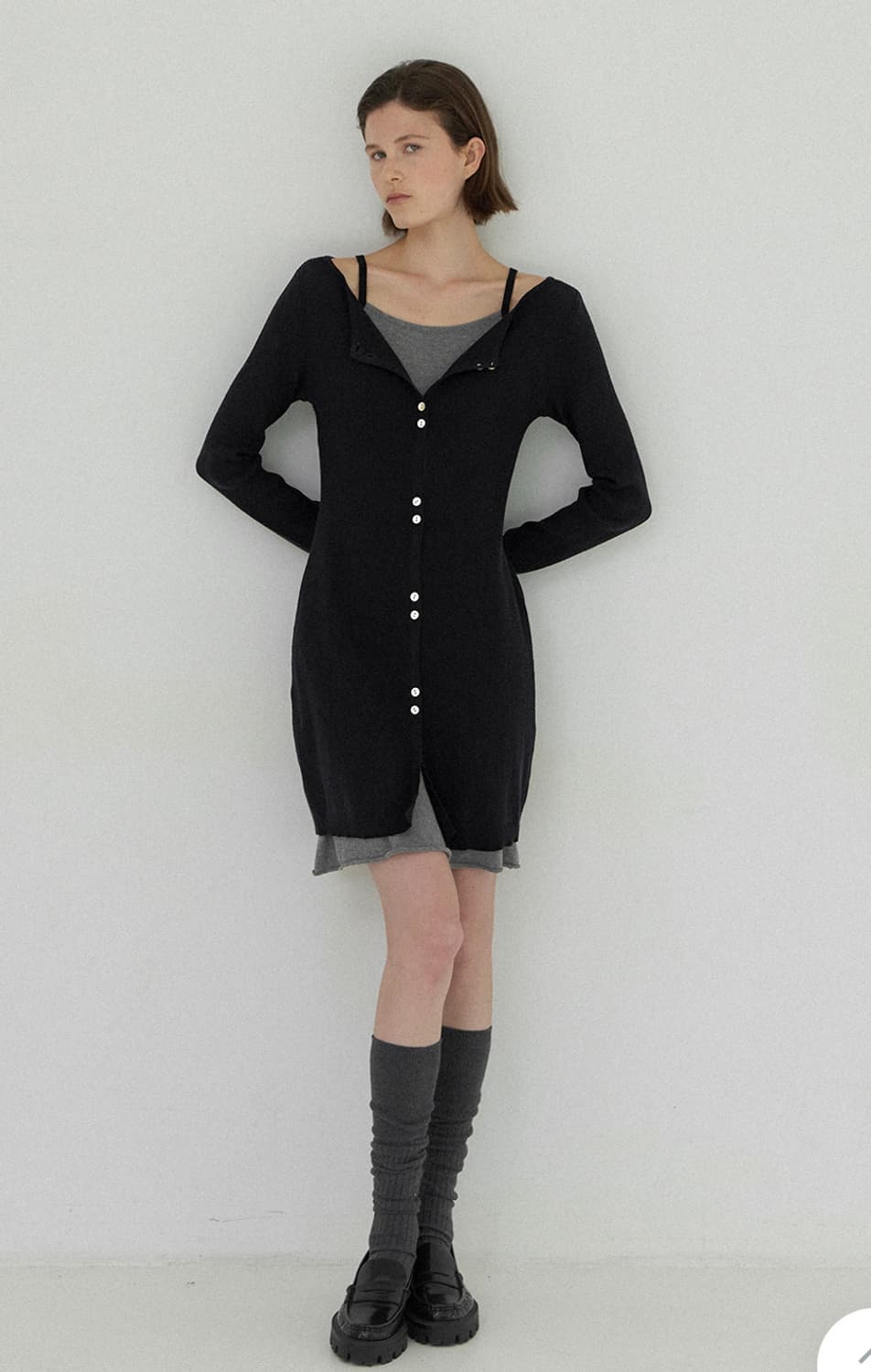 아틀리에나인 니트 블랙 레이어드 원피스 상품이미지2