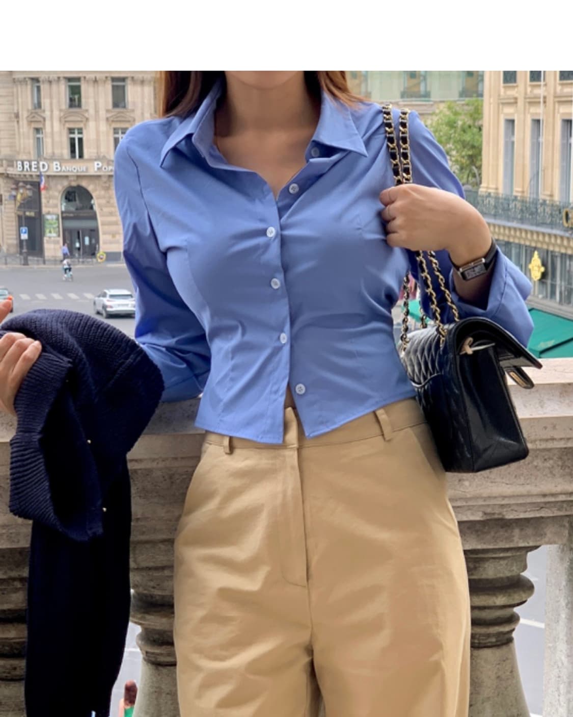 모던로브 크롭 소라색 셔츠 상품이미지3