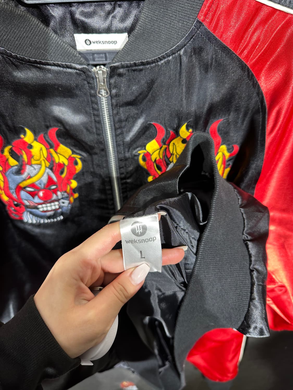 일본빈티지 Weksnoop 블랙 악마 불 자수 스카잔  L 상품이미지8