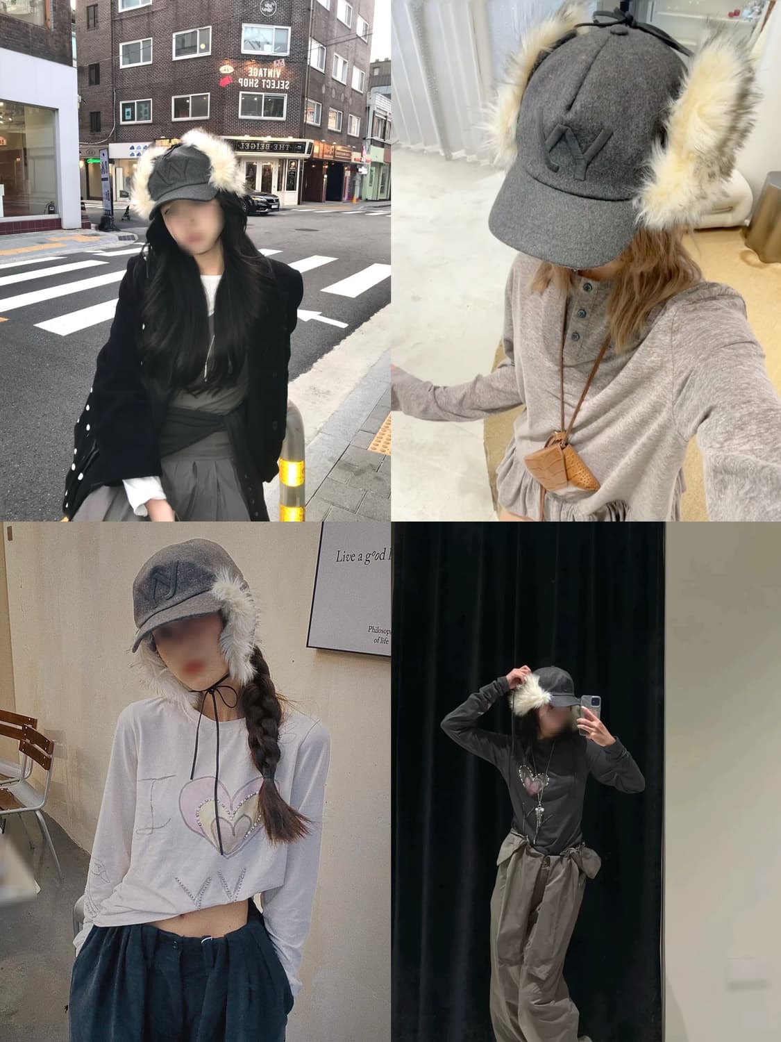 그레이 크림베이지 오픈와이와이 포우퍼 이어프랩 이어플랩 캡 볼캡 모자 상품이미지2