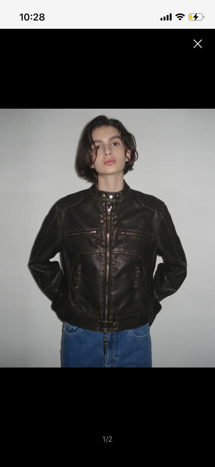 파르티멘토 우먼 / 레더 바이커 자켓 S 카키 브라운 상품이미지1