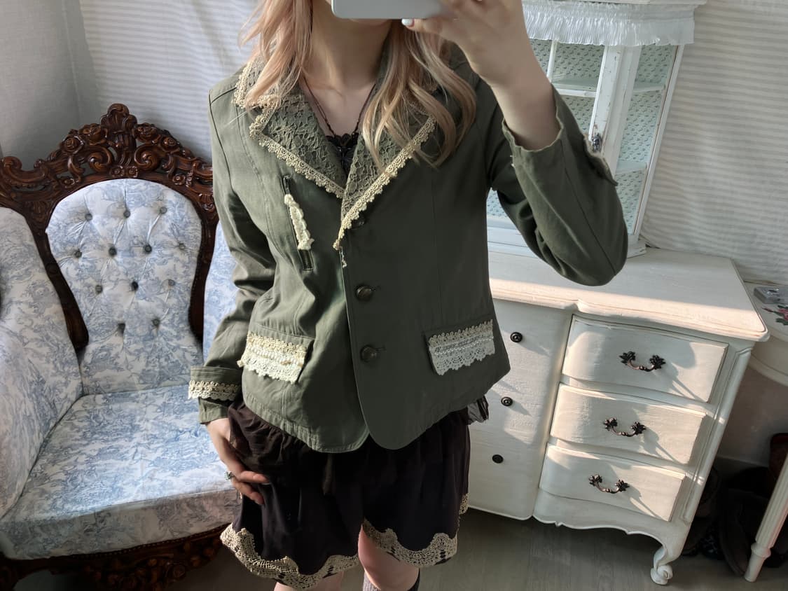 Axes femme 카키 앤틱 레이스 자켓 상품이미지2