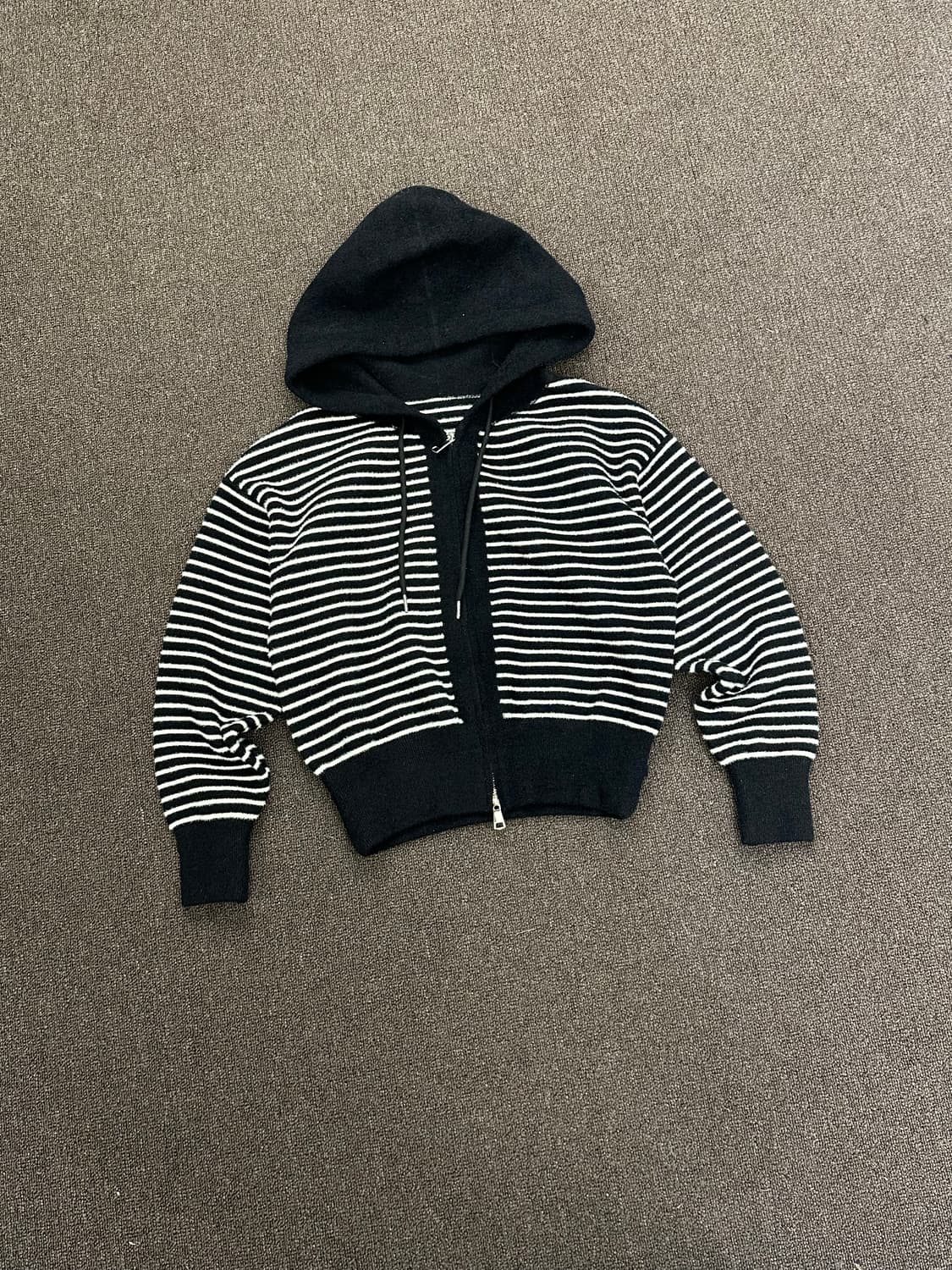 OS)Japanese vintage 여성 크롭 스트라이프 니트 후드집업 상품이미지4