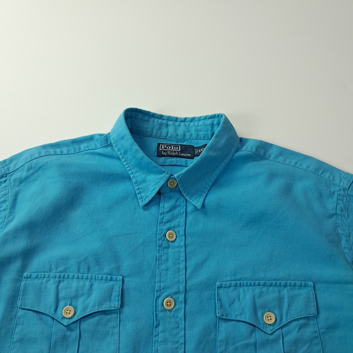 CK483 2XL 폴로 90s 터쿼이즈블루 반팔 린넨 워크 셔츠 남방 상품이미지2