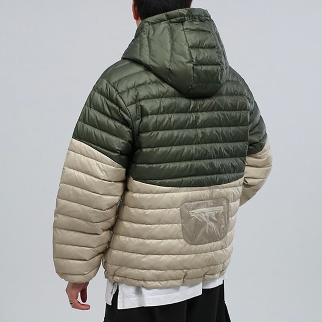 투톤 배색 자수 오버핏 덕다운 경량 점퍼 상품이미지1