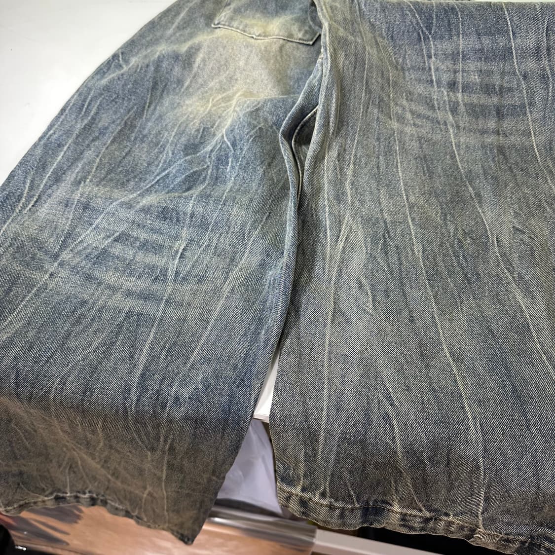 M 빈티지 와이드핏 썬더녹워시드 밴딩 데님팬츠 상품이미지7