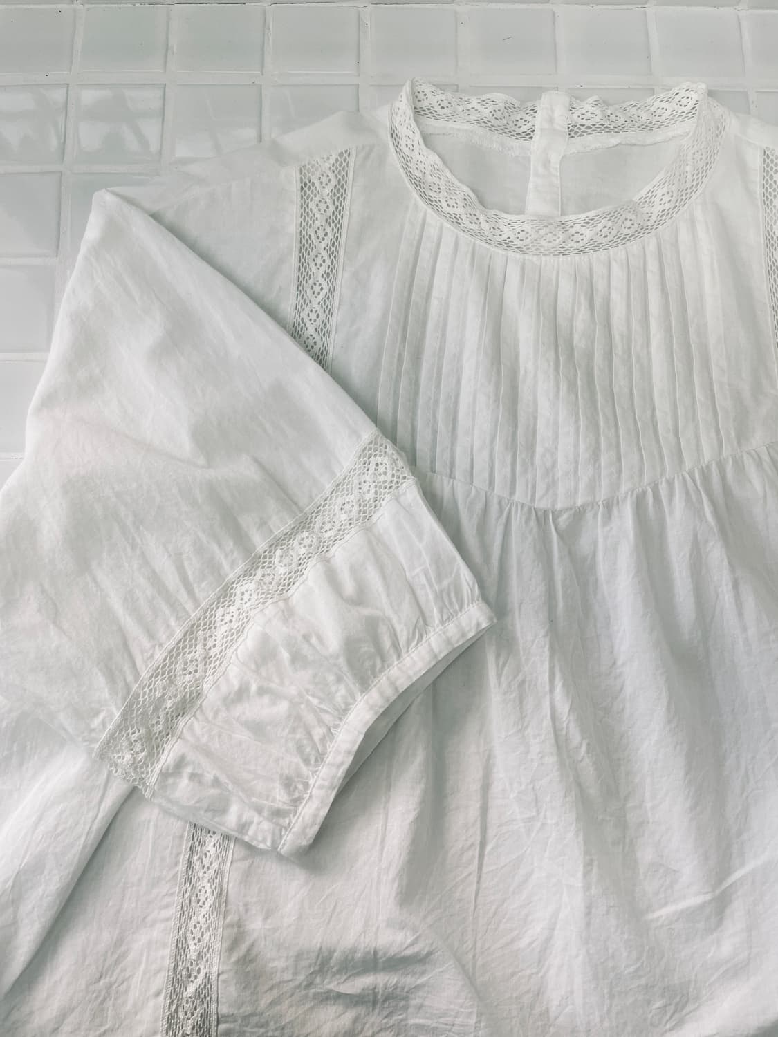 일본 빈티지 화이트 핀턱블라우스 상품이미지4