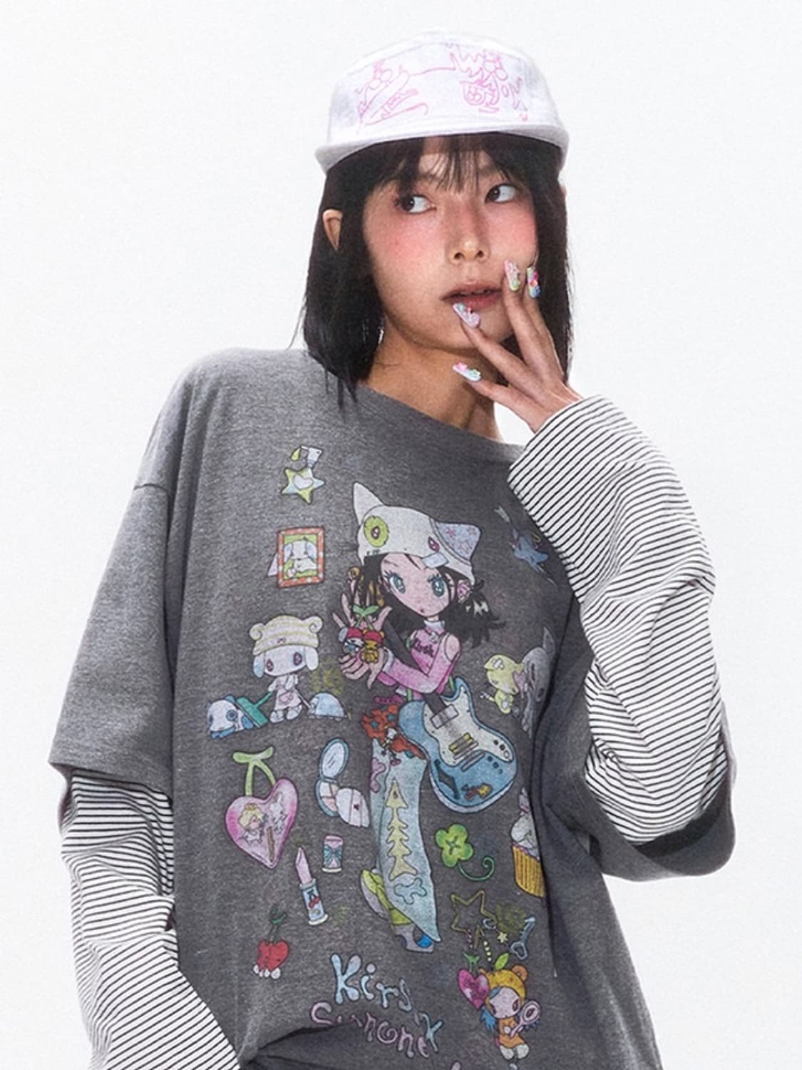 키르시 썬원버드 그래픽 빅 오버사이즈 그래픽 티셔츠 멜란지 그레이 상품이미지2