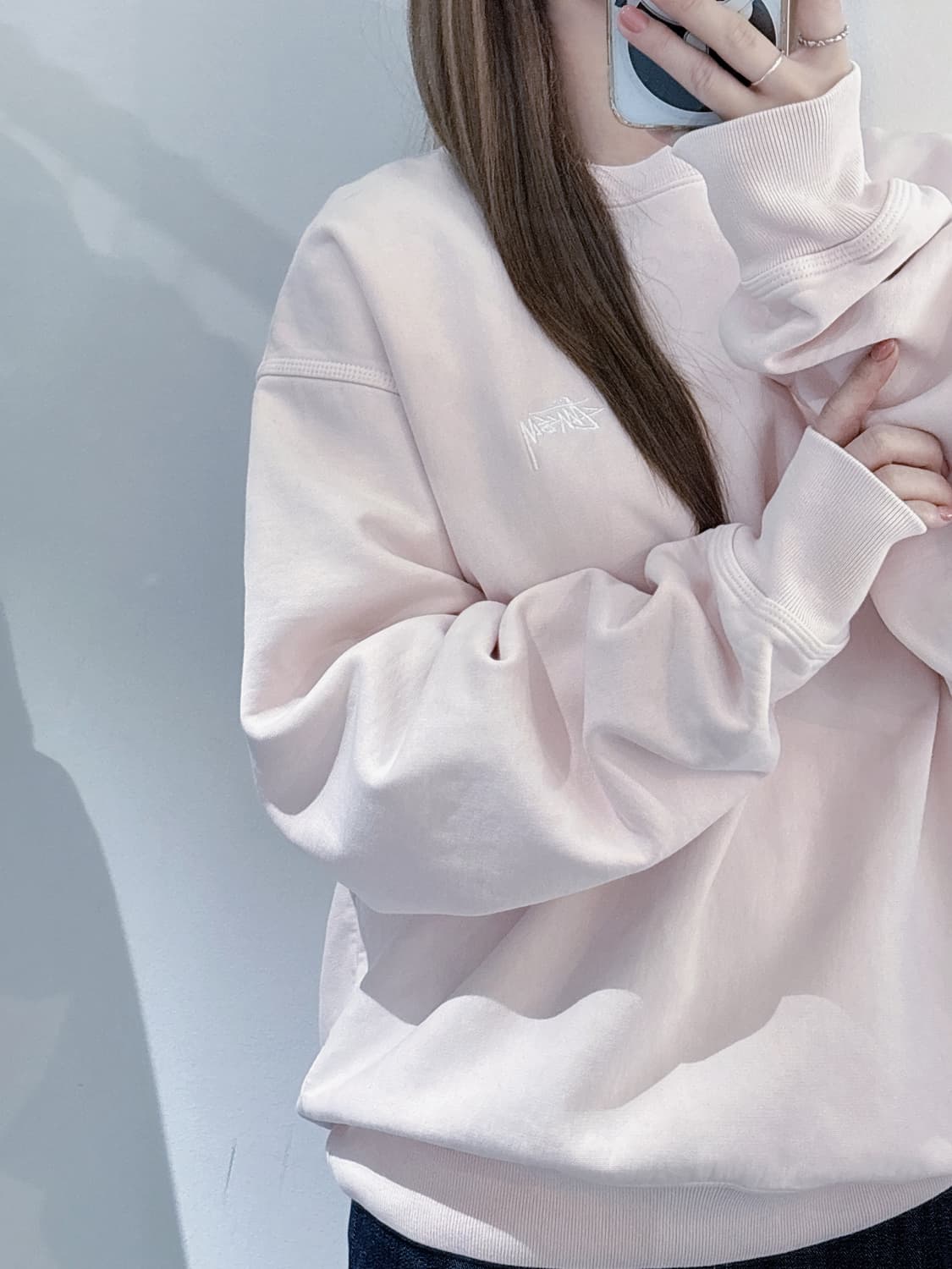 스투시 베이비핑크 베이직 맨투맨 상품이미지1