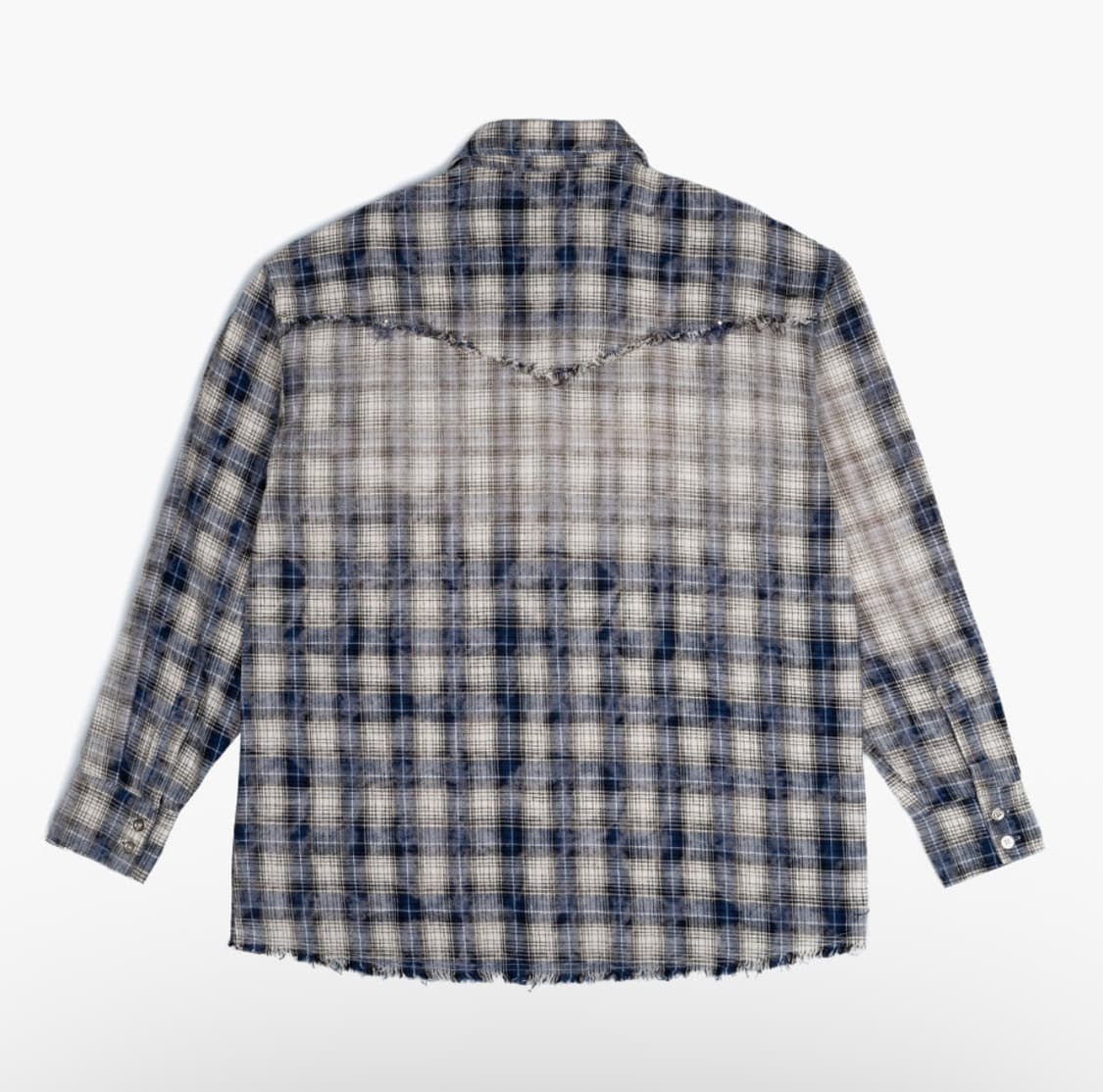 러프넥 워싱 체크 셔츠 블루 상품이미지4