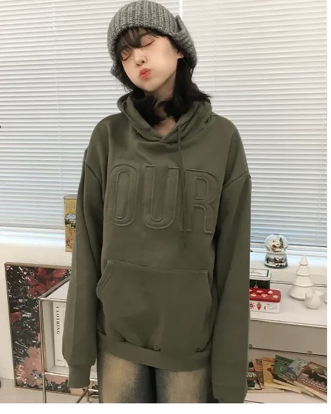 에이블리 카키 기모 후드집업 상품이미지1