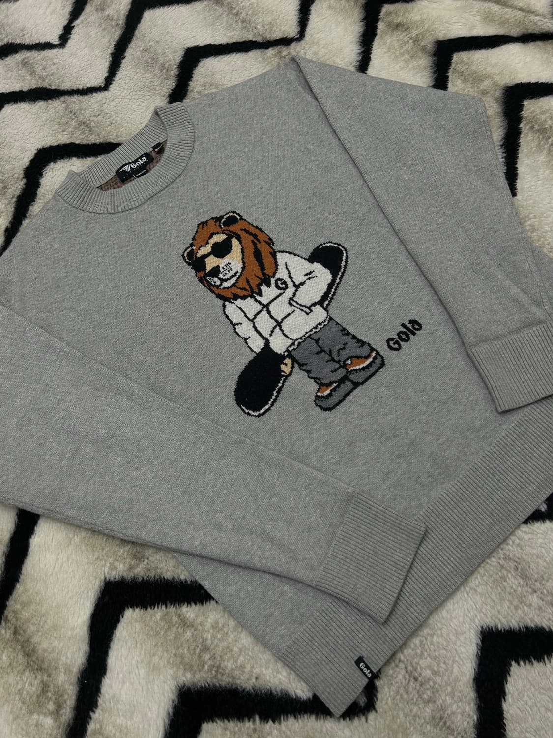 [M]GOLA 오버핏 라이언 니트/그레이 상품이미지2