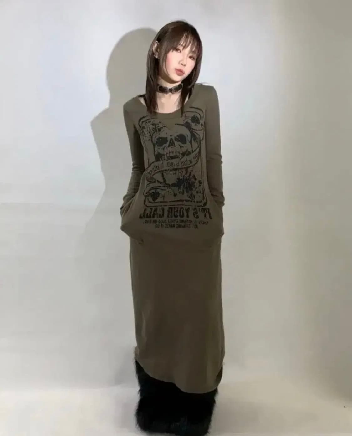 y2k 갸루펑크 백리스 프린팅 대장템 빈티지 롱 원피스 상품이미지3