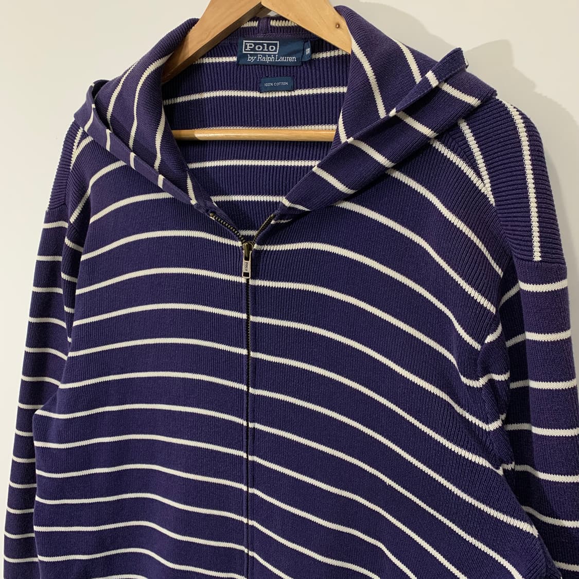 폴로 코튼 스트라이프 후드 니트집업 상품이미지2