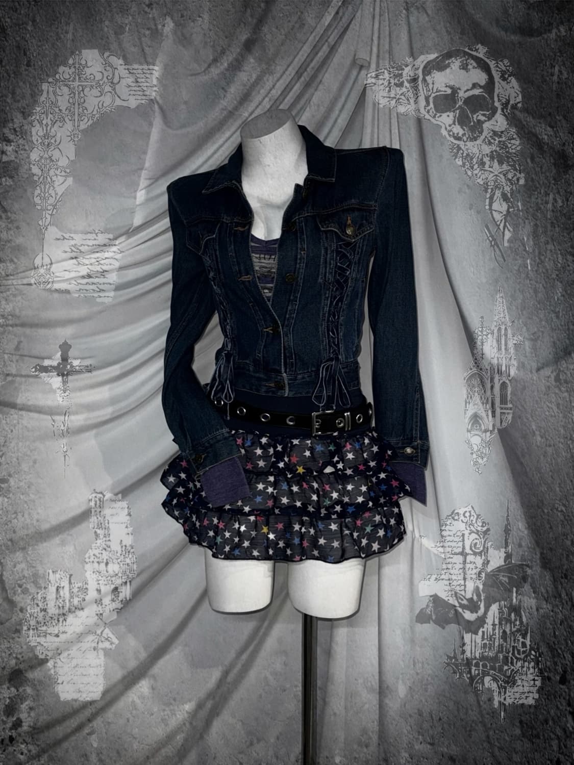 리즈리사 하라주쿠 아일렛 할리데이비슨 스트라이프 롱슬리브 키치 코디세트 상품이미지1