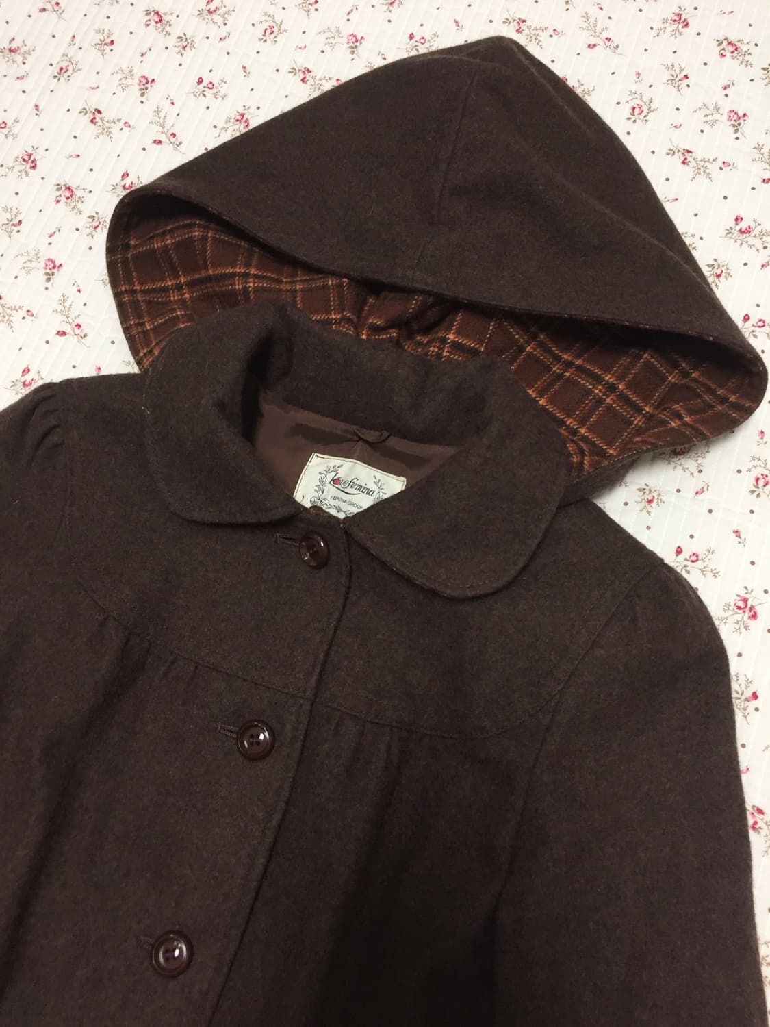 빈티지 모리걸 브라운 체크 코트 상품이미지2