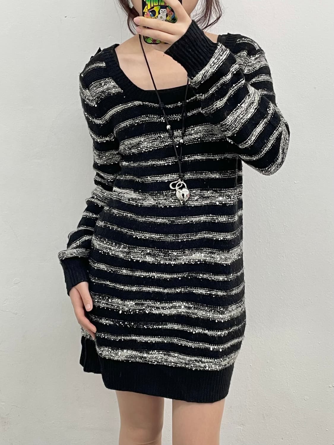스트라이프 버튼 니트 원피스 상품이미지3