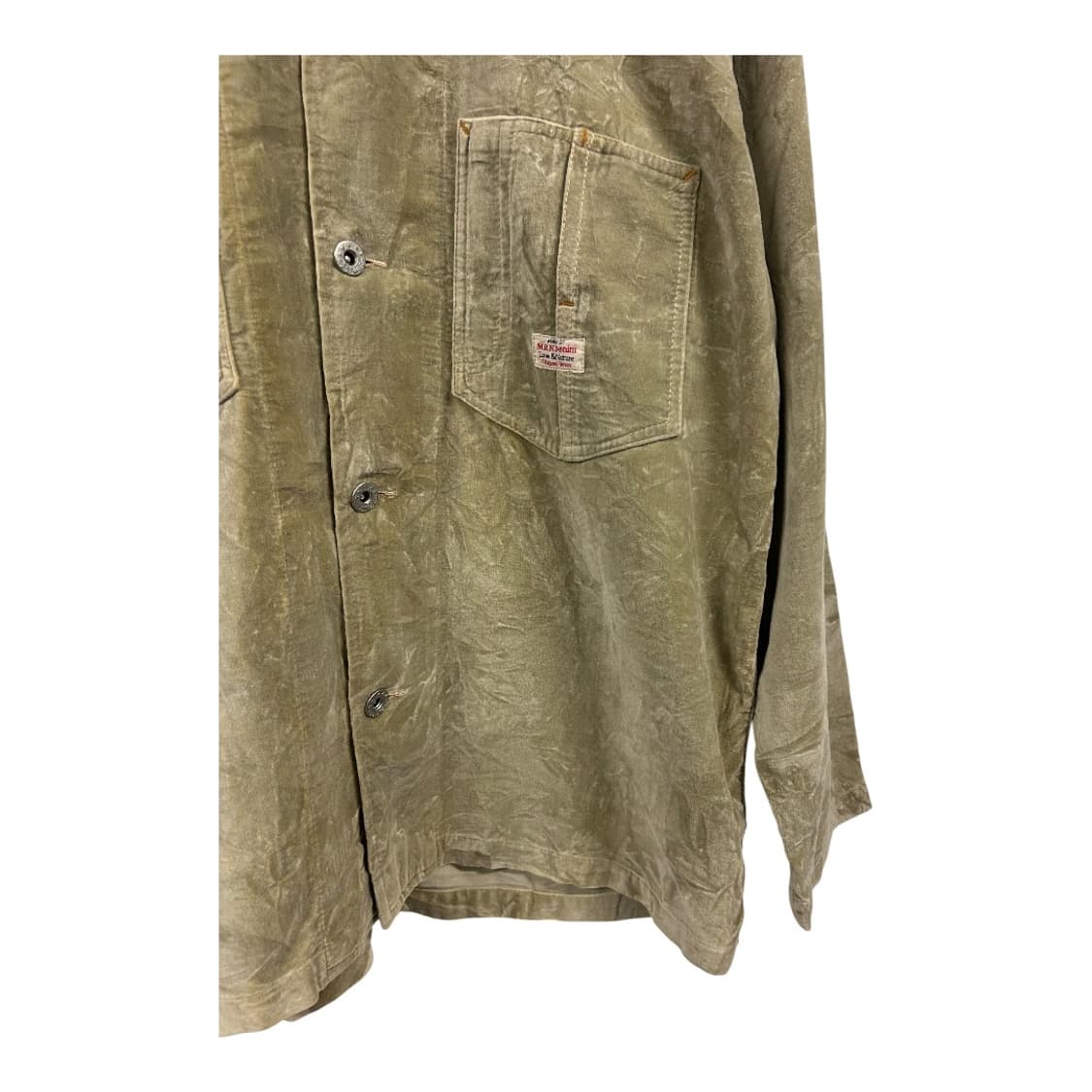 M) 빈티지 JPN 카키 크링클 워싱 벨벳터치 셔켓 TS-075 상품이미지2