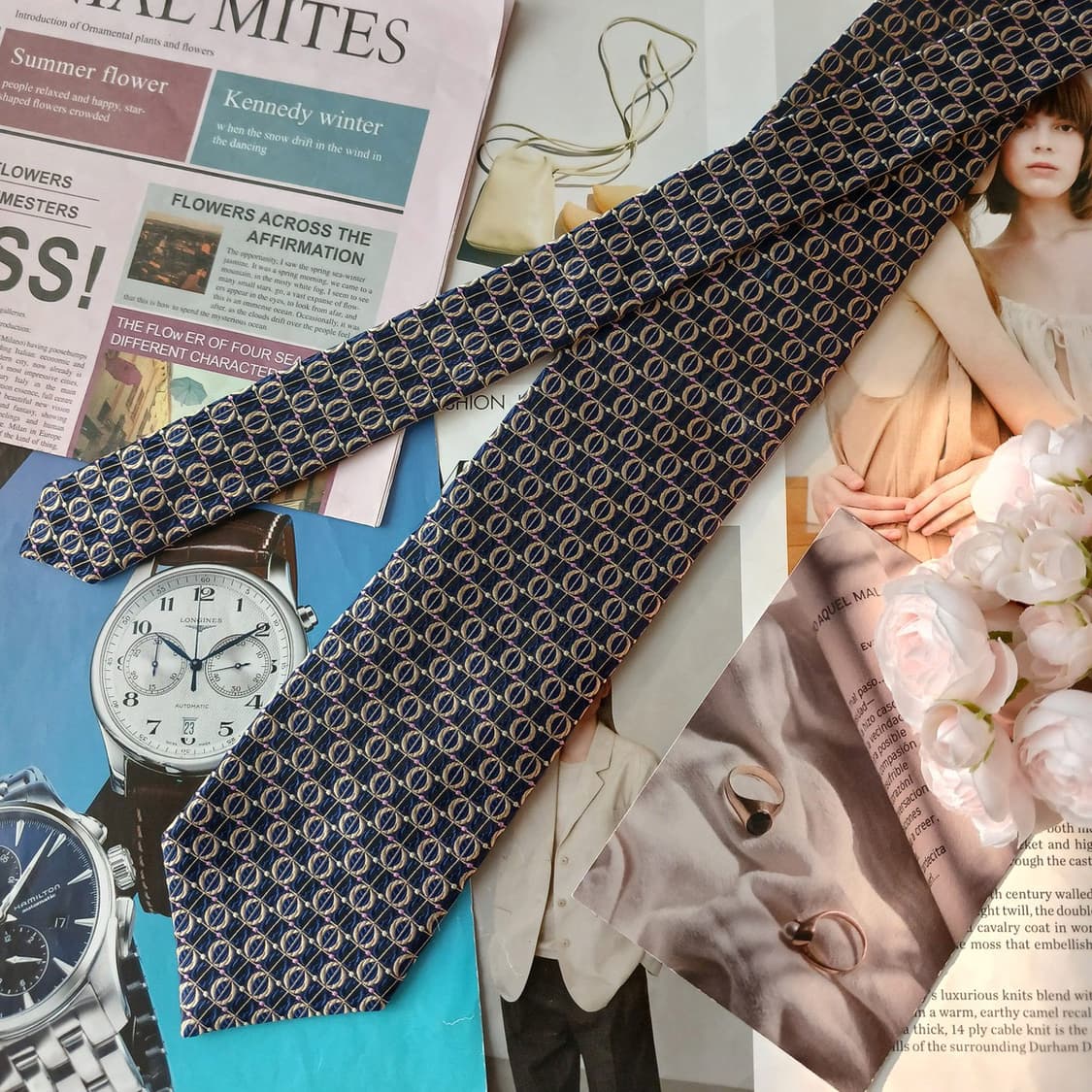 니나리치 실크 네이비 지오메트릭 넥타이 8.6cm A+등급 A19416
 상품이미지5