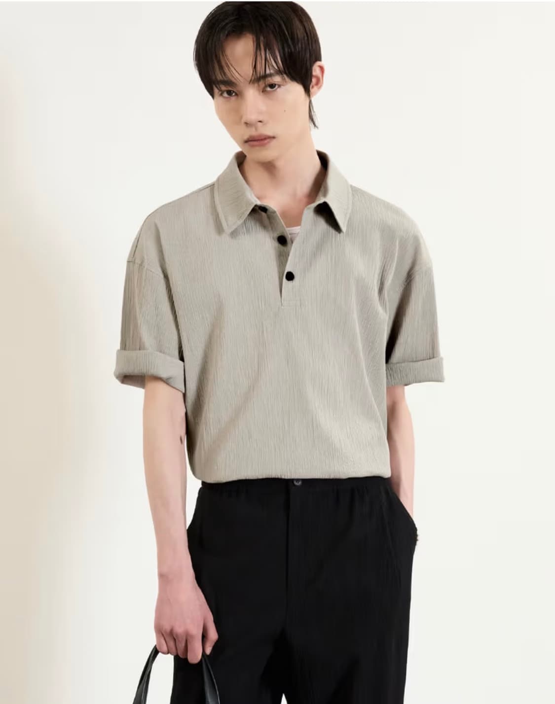 새상품 TNGT 키노시타 시어서커 콜레드 카라셔츠100 베이지 상품이미지1