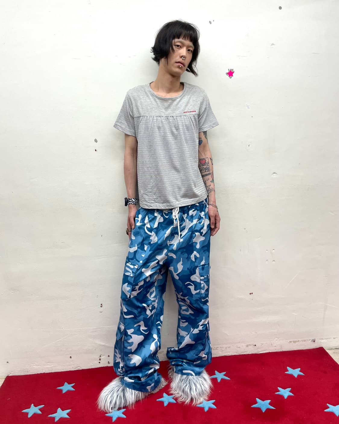 Shirring Gray Stripe T-shirt  상품이미지4