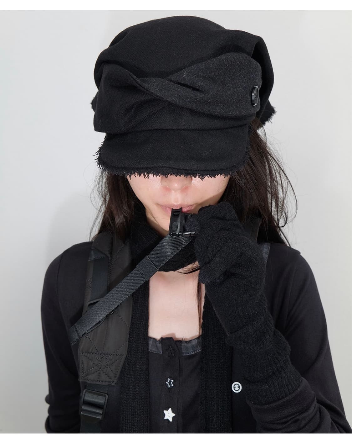 오호스 Scarf Veil Wool Cap / Black 상품이미지2