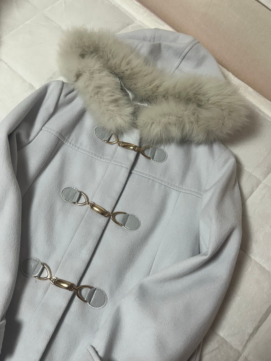 빈티지 소라색 회색 떡볶이 코트 히메 갸루 모리 리얼퍼 상품이미지1