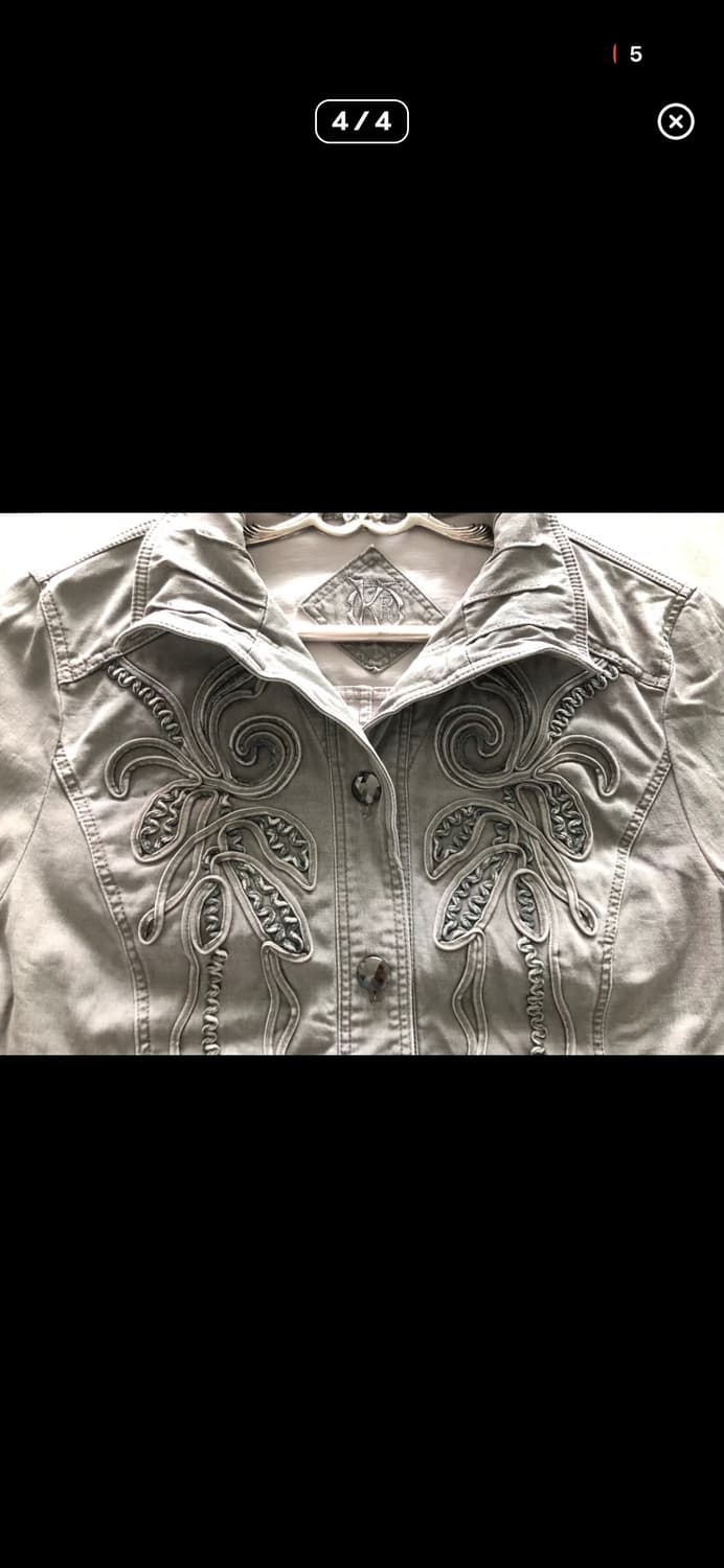 오리엔탈 패턴 코듀 장식 그레이 자켓 상품이미지4