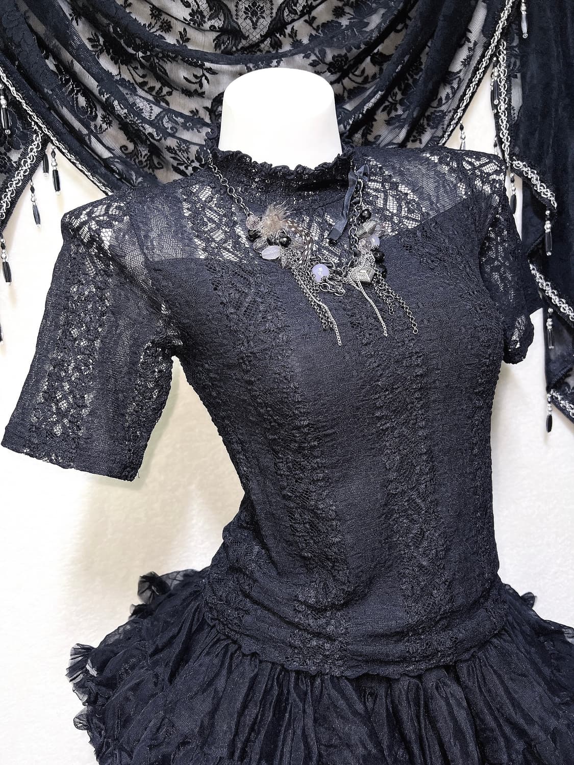 로맨틱고딕 고스로리 펑크 레이스 시스루 반팔탑 오네갸루 아게하 미사 세라 상품이미지2