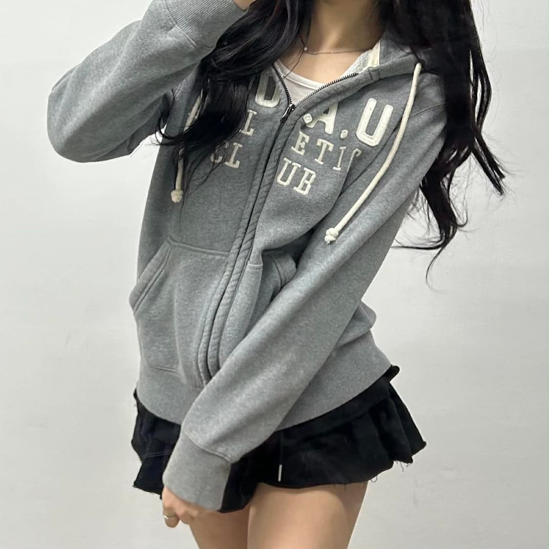 후아유 y2k 그레이 러블리힙 스웻 후드집업 희귀져지(L) 상품이미지1