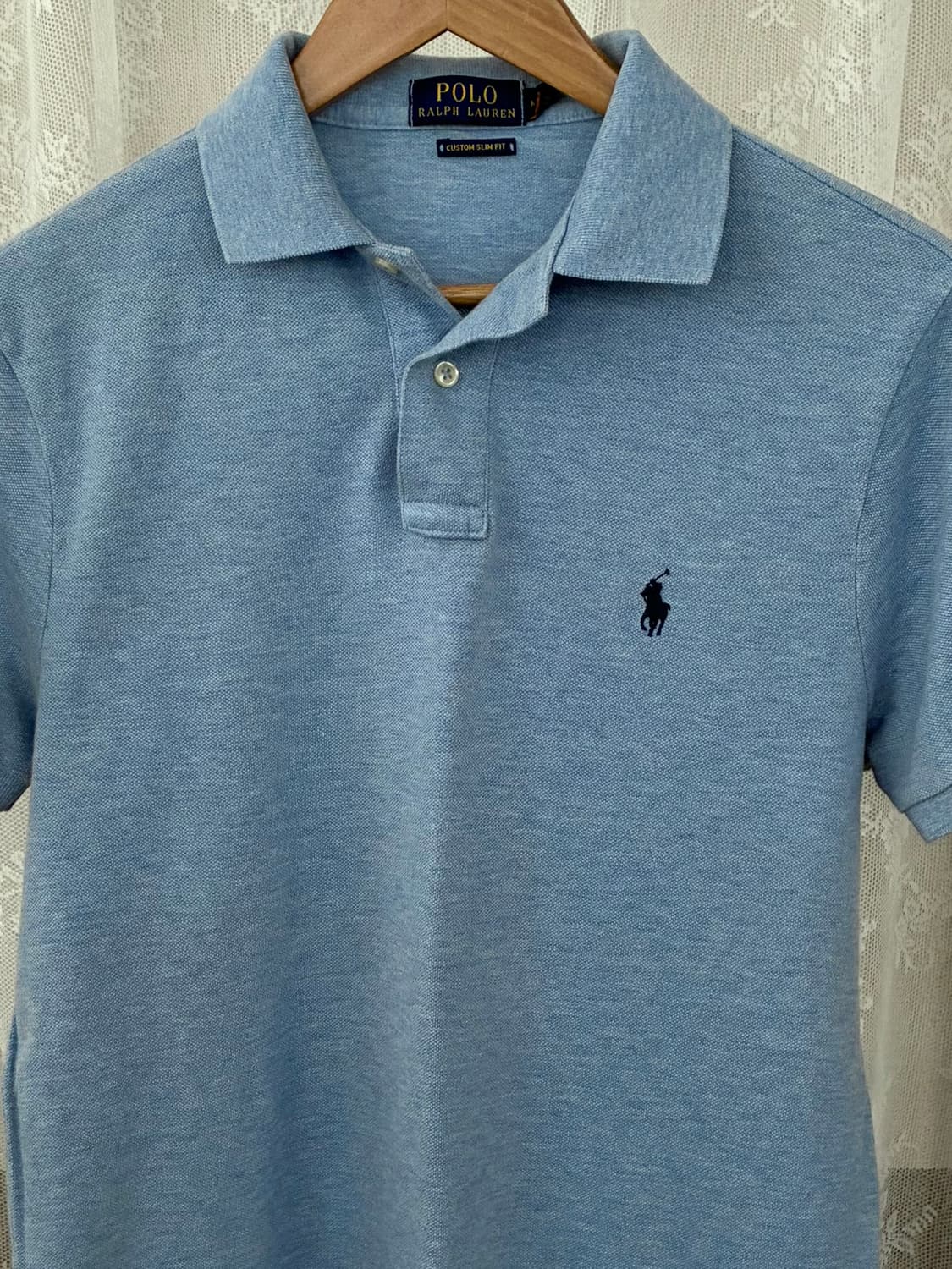 M) 폴로 랄프로렌 커스텀핏 반팔 카라 티셔츠 블루 상품이미지3