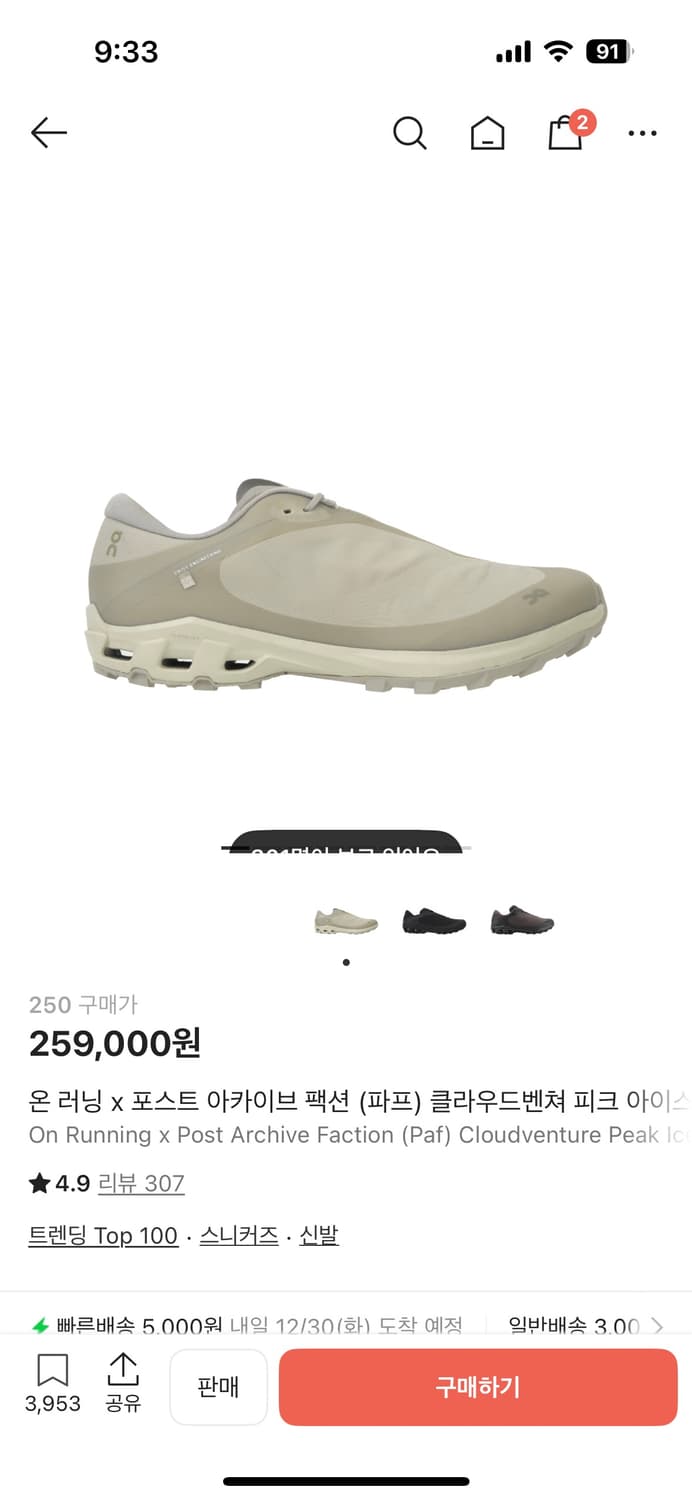 On Running x PAF 클라우드벤쳐 피크 아이스 상품이미지1