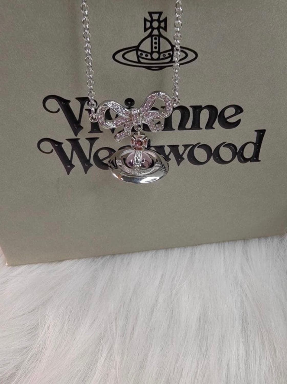 비비안웨스트우드 핑크 크리스탈 리본 3d orb 팬던트 목걸이(새상품) 상품이미지3