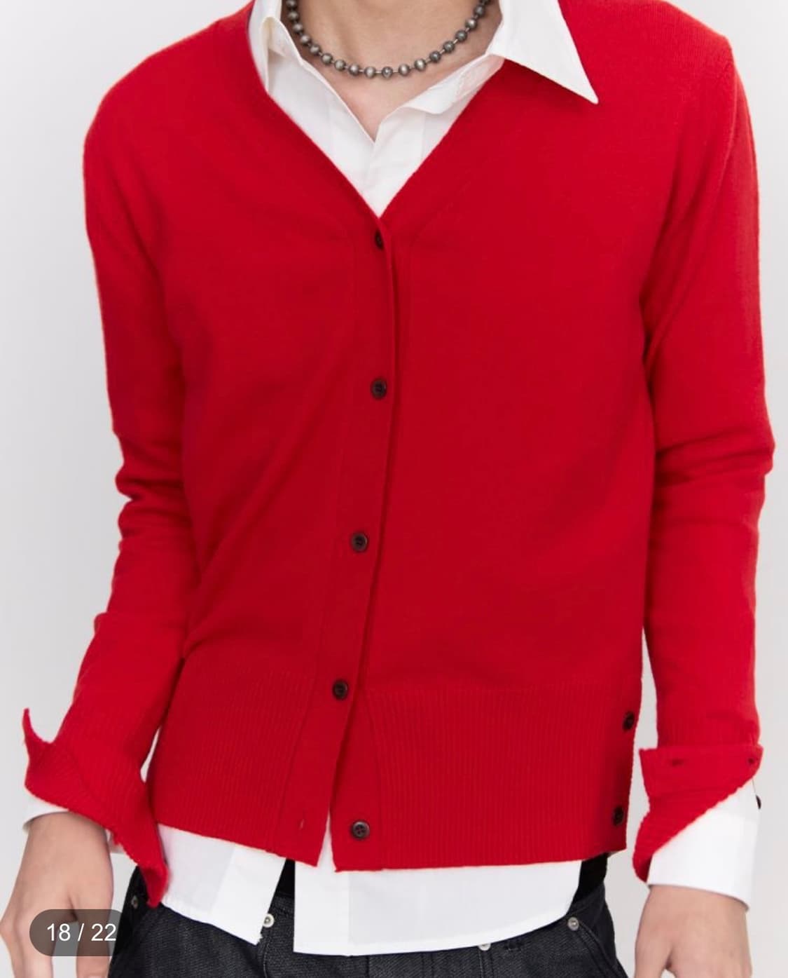 블루 선플라워 버튼 브이넥 가디건 레드 상품이미지1