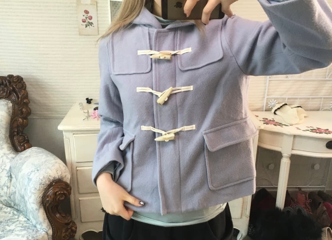 일본 빈티지 페일 퍼플 후드 더블 떡볶이 코트 상품이미지1