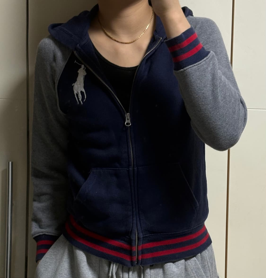 폴로 랄프로렌 빅포니 네이비 그레이 배색 후드집업 상품이미지1