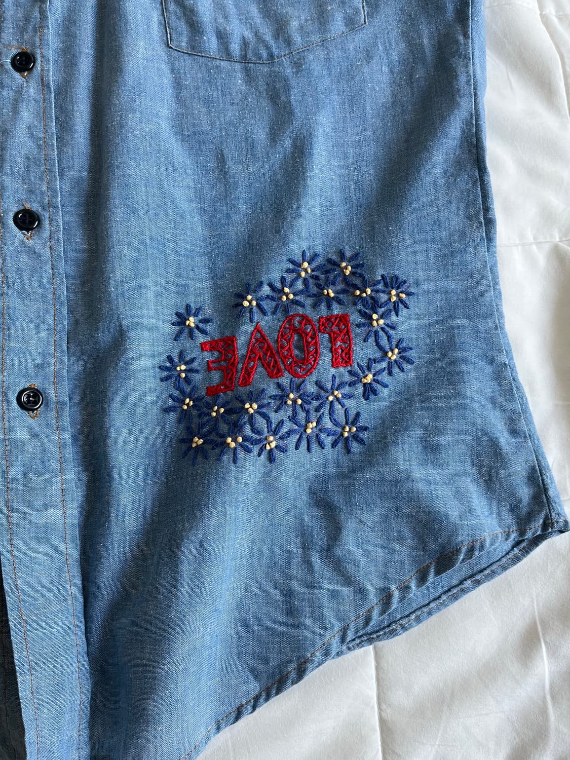 70's LEVI'S 샴브레이 자수 셔츠 L 상품이미지8