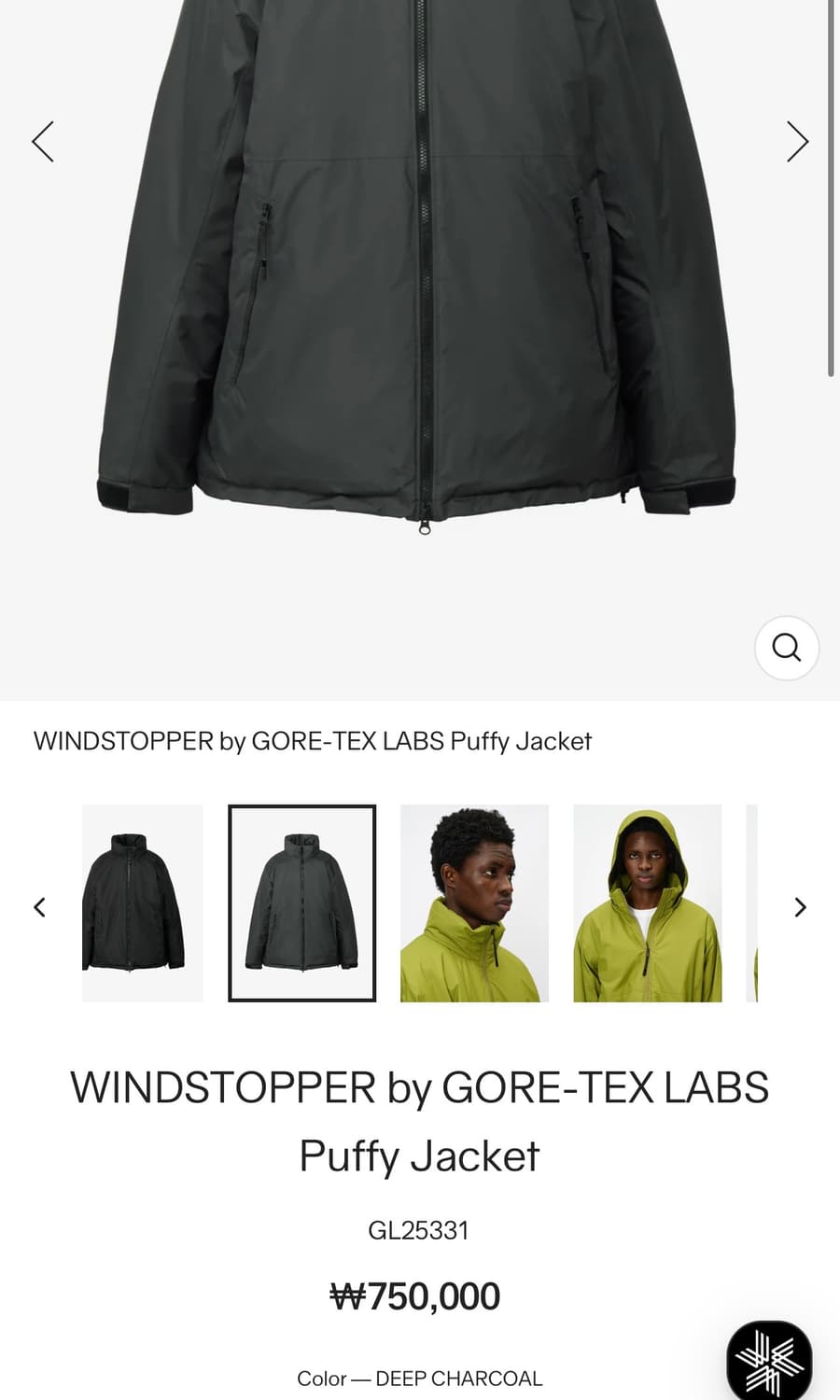 [105-110] 골드윈 고어텍스 랩 퍼피 자켓 챠콜 상품이미지3