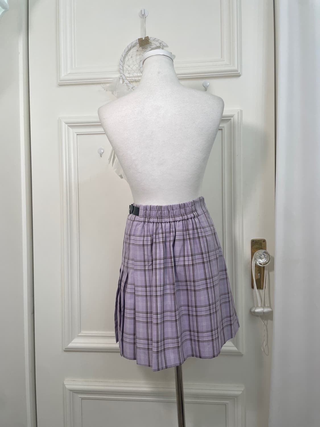 purple check belt point pleats banding m 상품이미지3