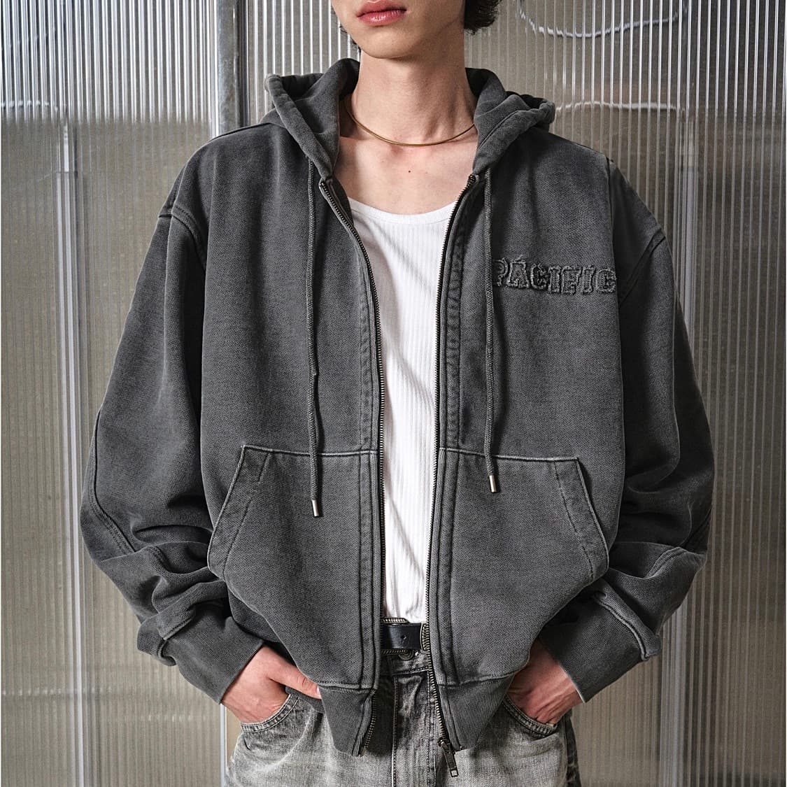 44) 엘무드 크롭 후드집업 LEGACY 피스 다이드 패치워크 헤비쭈리 상품이미지1