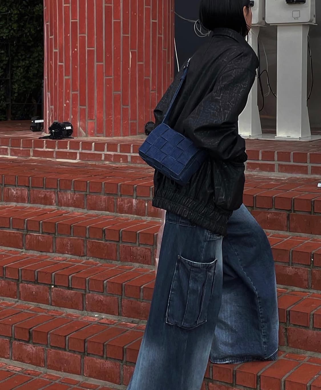 새상품) 트리밍버드 하이넥 크랙 레더 블루종 가죽 자켓 블랙 상품이미지7