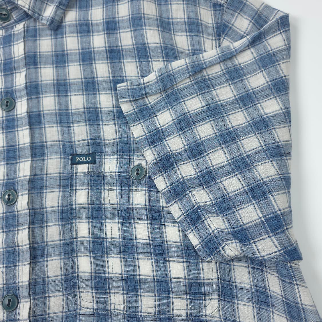 폴로 랄프로렌 린넨 반팔 체크셔츠 블루 (M) 상품이미지3