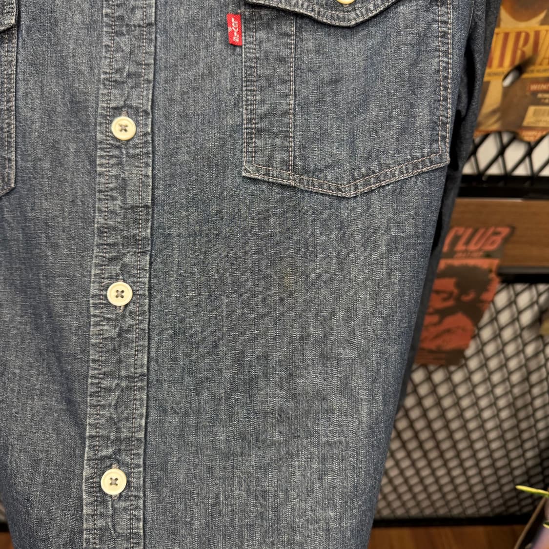 00s 리바이스 워싱 데님 셔츠 전면 투포켓 포인트 그레이청 상품이미지7