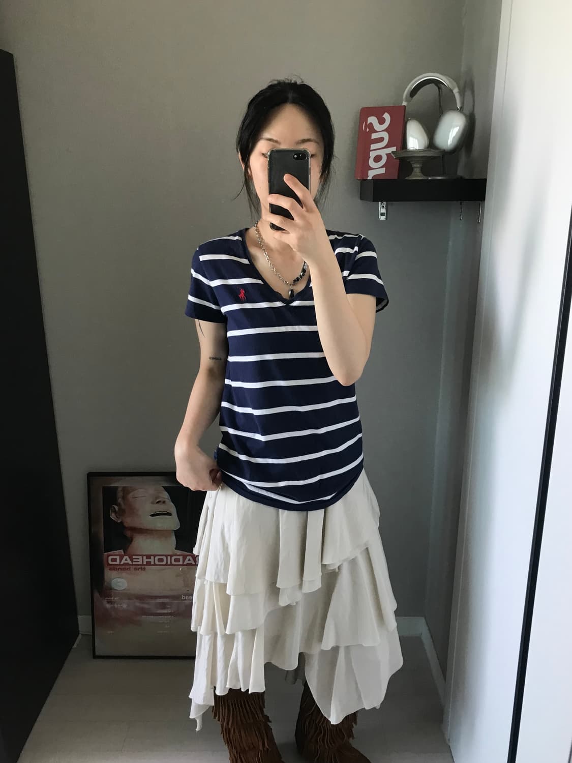 폴로 랄프로렌 스포츠 포니 로고 스트라이프 브이넥 반팔티 상품이미지4