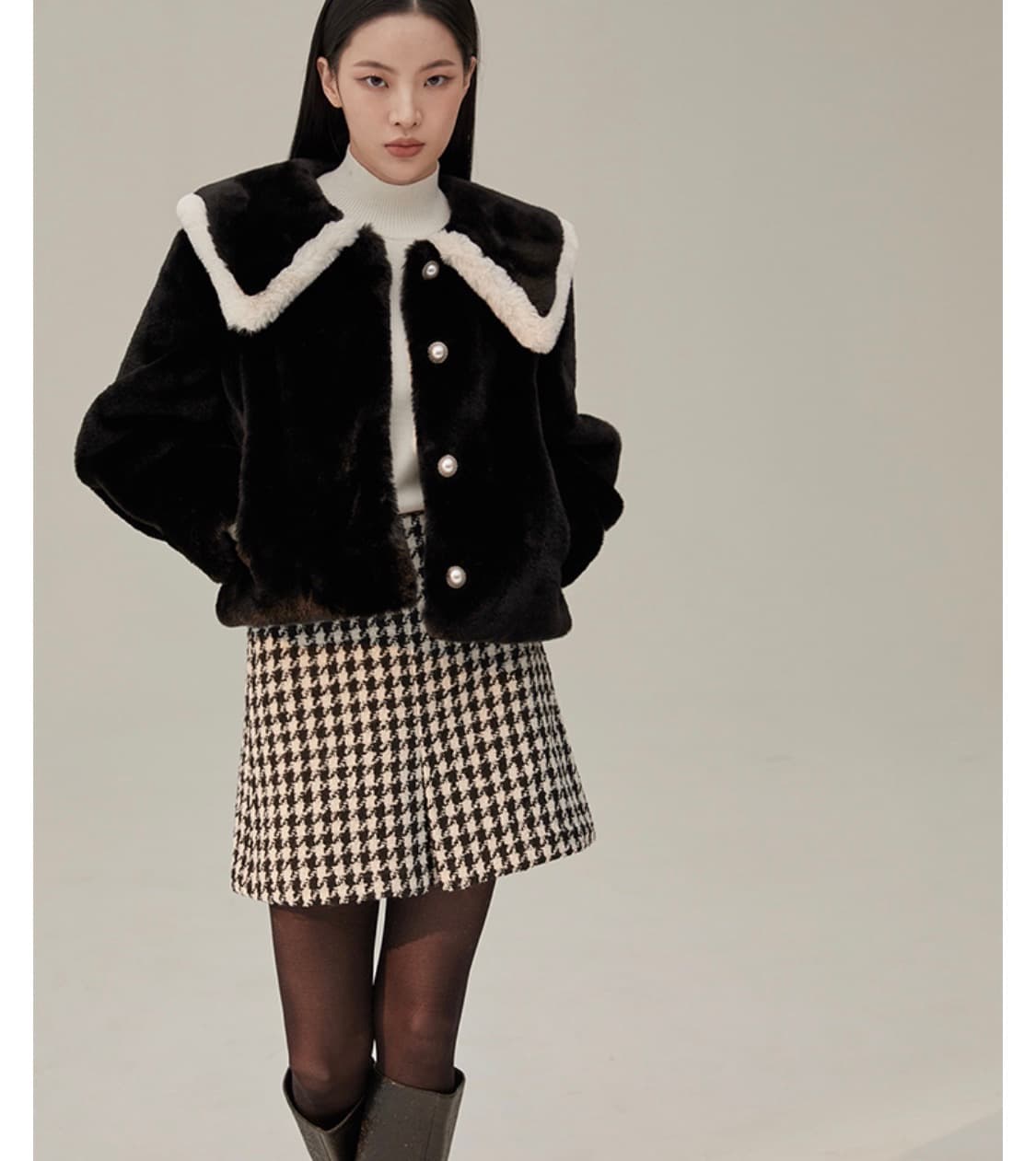 [새상품]미쏘 빅카라 퍼 숏 자켓 블랙 M 상품이미지1