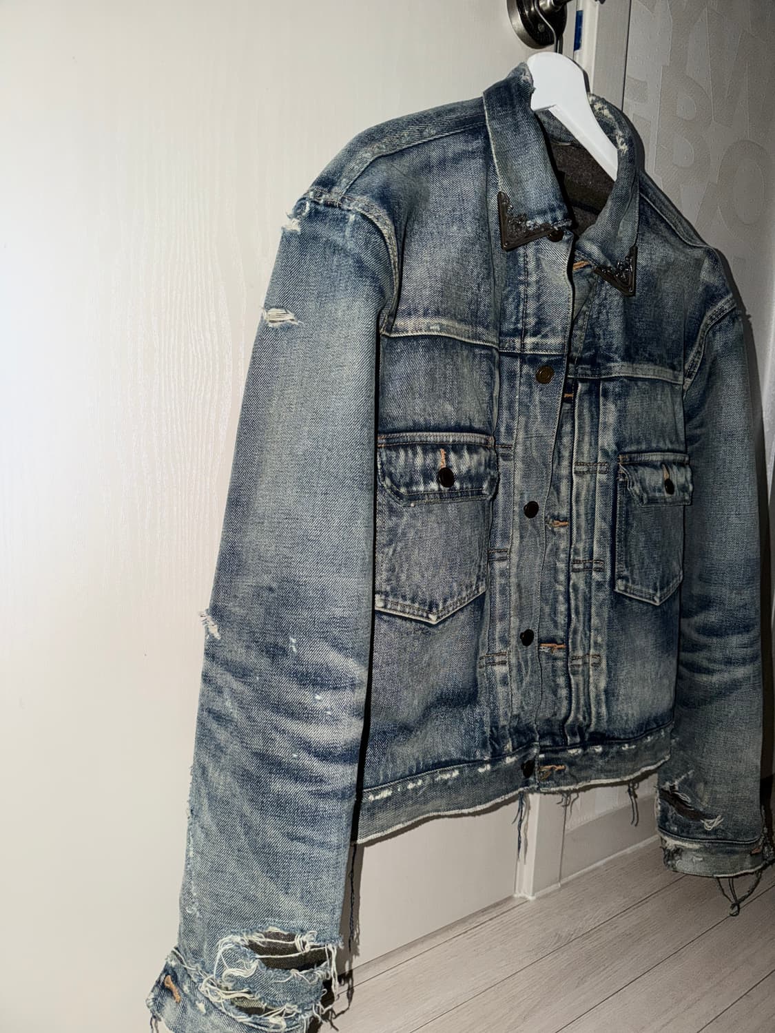 생로랑 디스트로이드 데님자켓 ERD 실버 커스텀 상품이미지2