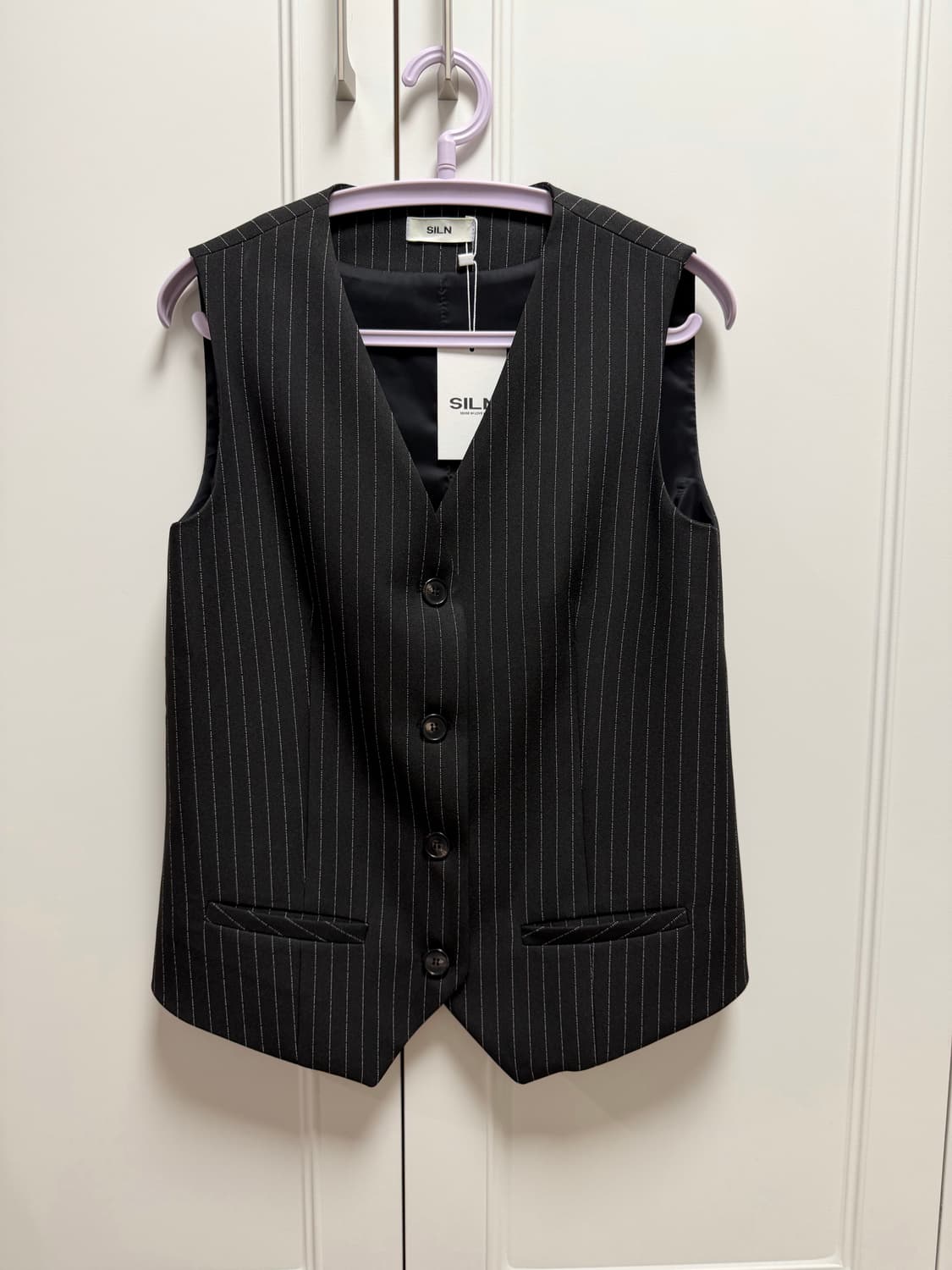 Classic stripe single vest jacket (BLACK 상품이미지1
