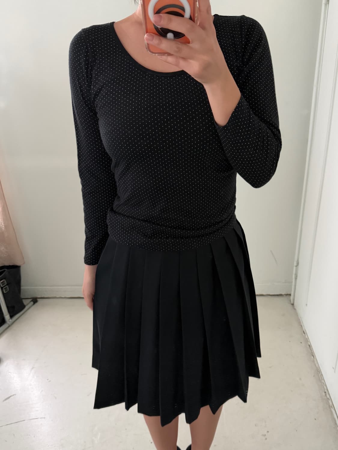 일본빈티지 블랙 플리츠 미디스커트 상품이미지3